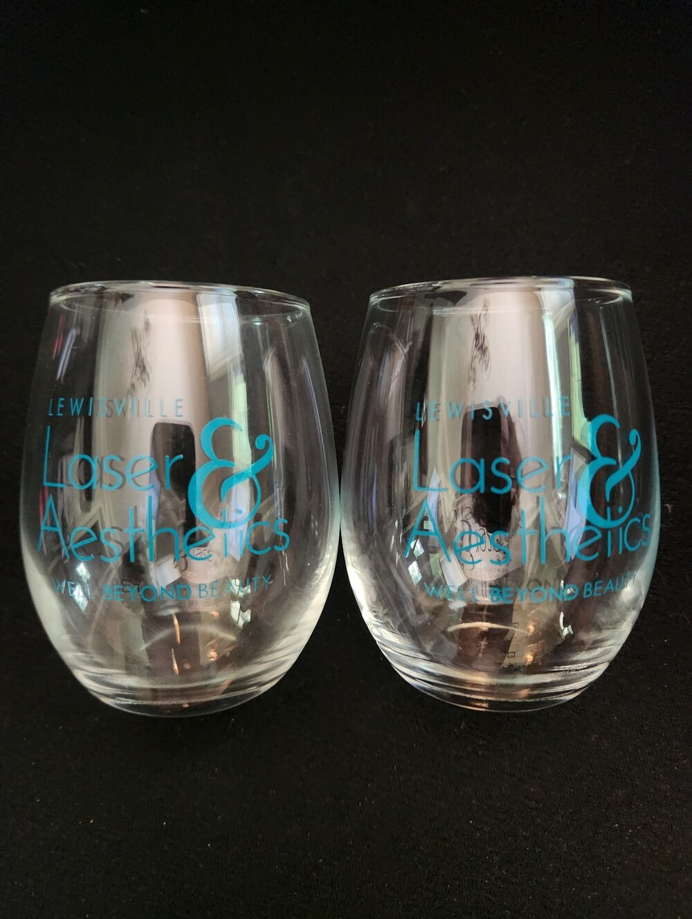 Turquoise Logo Stemless Wine Glass - Set of 2